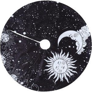 36 Inch Christmas Tree Skirt Sun and Moon Tree Skirt Black White Faux Fur Christ